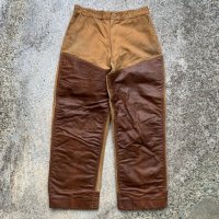 【W30】60s-70s FOREMOST ダブルニー ハンティングパンツ フェイクレザー×ダック地 茶■ビンテージ オールド アメリカ古着 フォアモスト