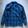 画像2: 【S/M】70s USA製 PENDLETON オープンカラー 長袖ウールシャツ 青チェック■ビンテージ アメリカ古着 ペンドルトン ボックス ボートシャツ