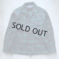 【S/M】60s-70s USA製 PENDLETON オープンカラー 長袖ウールシャツ ブラックウォッチ■ビンテージ アメリカ古着 ペンドルトン ボートシャツ