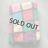 【225cm×142cm】かぎ針編み ブランケット スクエア■ビンテージ アメリカ雑貨 大判 アクリル ラグ インテリア グラニー ニット コタツ
