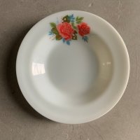 【21.5cm】イングランド製 JAJ PYREX ミルクガラス プレート 薔薇■ビンテージ アンティーク 雑貨 お皿 パイレックス No.3