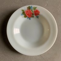 【21.5cm】イングランド製 JAJ PYREX ミルクガラス プレート 薔薇■ビンテージ アンティーク 雑貨 お皿 パイレックス No.5