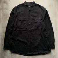 【L/XL】FADED GLORY バンドカラー リメイク 長袖シャツ ブラック 黒無地■オールド アメリカ古着 ライトネルシャツ スタンドカラー