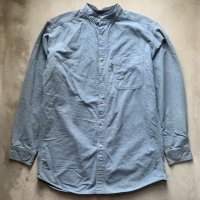 【L】WOOLRICH バンドカラー リメイク 長袖シャツ 青グレー■ビンテージ オールド アメリカ古着 Y2K 2000s ウールリッチ ネルシャツ