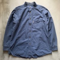 【L】WOOLRICH バンドカラー リメイク 長袖シャツ 紺グレー■ビンテージ オールド アメリカ古着 Y2K 2000s ウールリッチ ネルシャツ