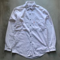 【M/L】Levi's 長袖シャツ ホワイト 白無地■ビンテージ オールド アメリカ古着 リーバイス 90s オレンジタブ 白シャツ