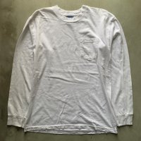 【L】USA製 長袖ポケットTシャツ ロンT ホワイト 白無地■ビンテージ オールド アメリカ古着 コットン ビッグサイズ ポケT