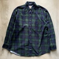 【L/XL】G.H.BASS&CO. 長袖コーデュロイシャツ ブラックウォッチ チェック■ビンテージ オールド アメリカ古着 90s/2000s プリントネル