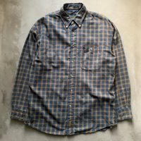 【M/L】90s Timberland ボタンダウン 長袖シャツ 青グレーチェック■ビンテージ オールド アメリカ古着 ティンバーランド