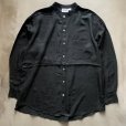 画像1: 【L/XL】CHICO'S DESIGN バンドカラー 長袖シルクシャツ ブラック 黒無地■ビンテージ オールド アメリカ古着 90s/2000s 片ポケ 貝ボタン (1)