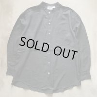 【L/XL】CHICO'S DESIGN バンドカラー 長袖シルクシャツ ブラック 黒無地■ビンテージ オールド アメリカ古着 90s/2000s 片ポケ 貝ボタン
