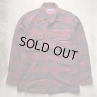 【S/M】70s USA製 PENDLETON オープンカラー 長袖ウールシャツ バーガン■ビンテージ アメリカ古着 ペンドルトン ボックス ボートシャツ