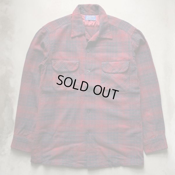 画像1: 【S/M】70s USA製 PENDLETON オープンカラー 長袖ウールシャツ バーガン■ビンテージ アメリカ古着 ペンドルトン ボックス ボートシャツ