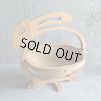【27.5cm】BONNIE&POP 折り畳み ウサギ ウッドバスケット■ビンテージ アンティーク アメリカ雑貨 インテリア 木製 フルーツ お菓子入れ