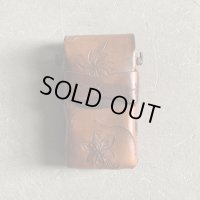【13.5cm×8.2cm】70s 型押し レザー シガレットケース 茶色■ビンテージ アンティーク レトロ アメリカ雑貨 革 タバコ入れ 花柄