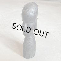 【23.2cm】アフリカ 女性 黒檀彫刻 人物オブジェ■ビンテージ アンティーク 雑貨 アフリカンアート 民芸 顔 フェイス タンザニア エボニー