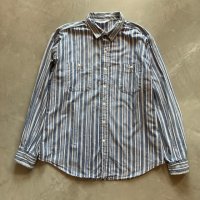 【XL】USA製 DAKOTA(ファイブブラザー)長袖シャツ ストライプ■ビンテージ オールド アメリカ古着 80s/90s ワーク コットン シャンブレー