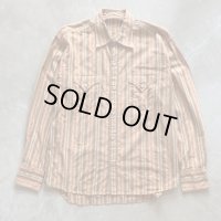 【L/XL】UNKNOWN 長袖ウエスタンシャツ ストライプ 総柄■ビンテージ オールド レトロ アメリカ古着 刺繍 カウボーイ ロックマウント