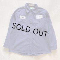 【L/XL】aramark オールコットン 長袖ワークシャツ ネイビー フェード 無地■ビンテージ オールド アメリカ古着 ワッペン付き