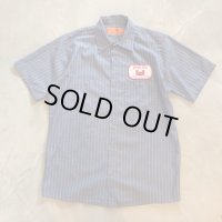 【M/L】RED KAP 半袖ワークシャツ 青グレー ストライプ■ビンテージ オールド レトロ アメリカ古着 レッドキャップ ワッペン付き 綿ポリ