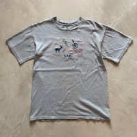 【M】90s UNKNOWN「VAIL」刺繍Tシャツ グレー系■ビンテージ オールド アメリカ古着 シングルステッチ オールコットン