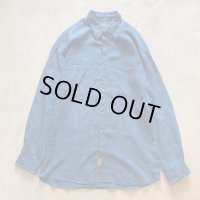 【XL/XXL】SCOTT BARBER 長袖リネンシャツ ブルー 青■ビンテージ オールド アメリカ古着 インディゴ ビッグサイズ
