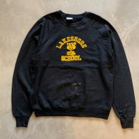 【L/XL】USA製 80s BASSETT WALKER カレッジプリントスウェット ブラック 黒×黄色■ビンテージ オールド レトロ アメリカ古着