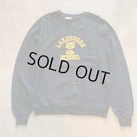 【L/XL】USA製 80s BASSETT WALKER カレッジプリントスウェット ブラック 黒×黄色■ビンテージ オールド レトロ アメリカ古着