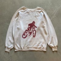 【S/M】60s-70s UNKNWON モトクロス プリントスウェット ホワイト 白■ビンテージ オールド アメリカ古着 MC バイク モーター系