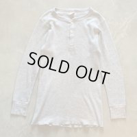 【M/L】USA製 LONG JOHNS ヘンリーネック サーマルシャツ ライトグレー■ビンテージ アメリカ古着 インナー ロンT ワッフル 80s