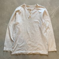 【S/M】LONG JOHN ヘンリーネック 長袖Tシャツ ロンT ライトグレー 無地■ビンテージ オールド アメリカ古着 コットン USA製