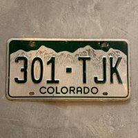 【15.3cm×30.5cm】COLORADO アメ車 ナンバープレート 白×緑■ビンテージ アンティーク アメリカ雑貨 ブリキ看板 ガレージ 80s-90s