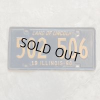 【15.0cm×30.2cm】60s ILLINOIS アメ車 ナンバープレート 青×黄色■ビンテージ アンティーク アメリカ雑貨 ブリキ看板 ガレージ シカゴ