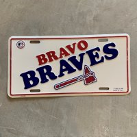 【15.2cm×30.2cm】90s USA製 MLB BRAVES サイン ナンバープレート■ビンテージ アンティーク アメリカ雑貨 ブリキ看板 メジャーリーグ