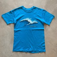 【S/M】80s USA製 Hanes ハワイ サーファー プリントTシャツ 青系■ビンテージ オールド アメリカ古着 ヘインズ コットン 波乗り