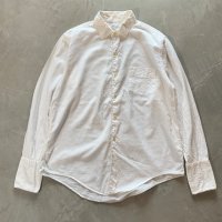 【M/L】60s Hampton ダブルカフス 長袖ドレスシャツ 白 織柄■ビンテージ オールド アメリカ古着 オールコットン 白シャツ 総柄