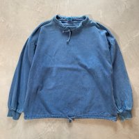 【L/XL】90s USA製 WEK モックネック 裏起毛 キャンバス スウェット 青■ビンテージ オールド アメリカ古着 トレーナー ハイネック