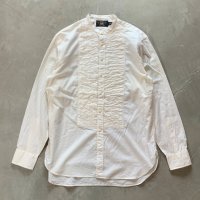 【S/M】RRL バンドカラー ドレスシャツ 白 総柄■ビンテージ アメリカ古着 ラルフローレン フリルシャツ プリーツ 白シャツ