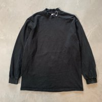 【L】90s USA製 NIKE モックネック 長袖Tシャツ ロンT ブラック 黒■ビンテージ オールド アメリカ古着 ナイキ ロゴ刺繍 ハイネック