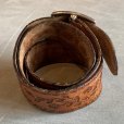 画像3: 【W34(W32〜W36)】KANSAN 型押し レザーベルト ブラウン 茶色■ビンテージ オールド アメリカ古着 70s 花柄 ヒッピー 革細工
