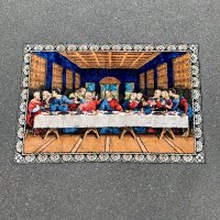 【119cm×178cm】キリストモチーフ 最後の晩餐 ベルベット ラグ■ビンテージ アンティーク インテリア ベロアマット タペストリー 60s/70s