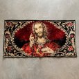 画像1: 【48.5cm×95cm】キリストモチーフ ベルベット ラグ■ビンテージ アンティーク レトロ インテリア ベロアマット タペストリー 60s/70s (1)
