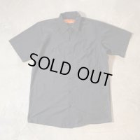 【M/L】USA製 RED KAP 半袖ワークシャツ ブラック 黒無地■ビンテージ オールド レトロ アメリカ古着 レッドキャップ 綿ポリ 90s