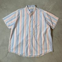 【XXL】USA製 LL BEAN オールコットン 半袖シャツ マルチストライプ■ビンテージ オールド アメリカ古着 エルエルビーン 80s/90s