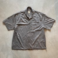 【XL】Jamaica Jaxx ボックス 半袖シルクシャツ グレー バンブー柄 総柄■ビンテージ オールド アメリカ古着 開襟 オープンカラー 竹 和柄