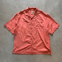 【L/XL】Jamaica Jaxx ボックス 半袖シルクシャツ ピンク 花柄■ビンテージ オールド アメリカ古着 開襟 オープンカラー アロハ 織柄