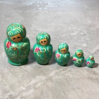 【14.5cm】ロシア マトリョーシカ 5Pセット 作家物■ビンテージ オールド インテリア 入れ子 民芸 人形 ドール