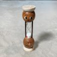 画像1: 【15.2cm】ウッド アワーグラス 砂時計 3分計 木製■ビンテージ アンティーク レトロ アメリカ雑貨 フェイス クッキングタイマー 男女 顔 (1)