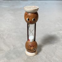 【15.2cm】ウッド アワーグラス 砂時計 3分計 木製■ビンテージ アンティーク レトロ アメリカ雑貨 フェイス クッキングタイマー 男女 顔