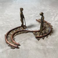 【29cm×18cm×13cm】UNKNOWN ハンドメイド メタルアート 鉄道 作業員■ビンテージ アンティーク レトロ アメリカ雑貨 インテリア 人物
